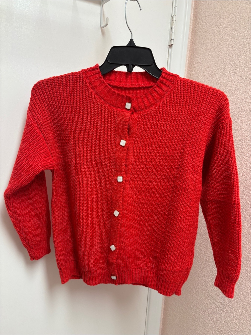 Red Button-Front Ribbed Cardigan Sweater - Picture 5 of 5